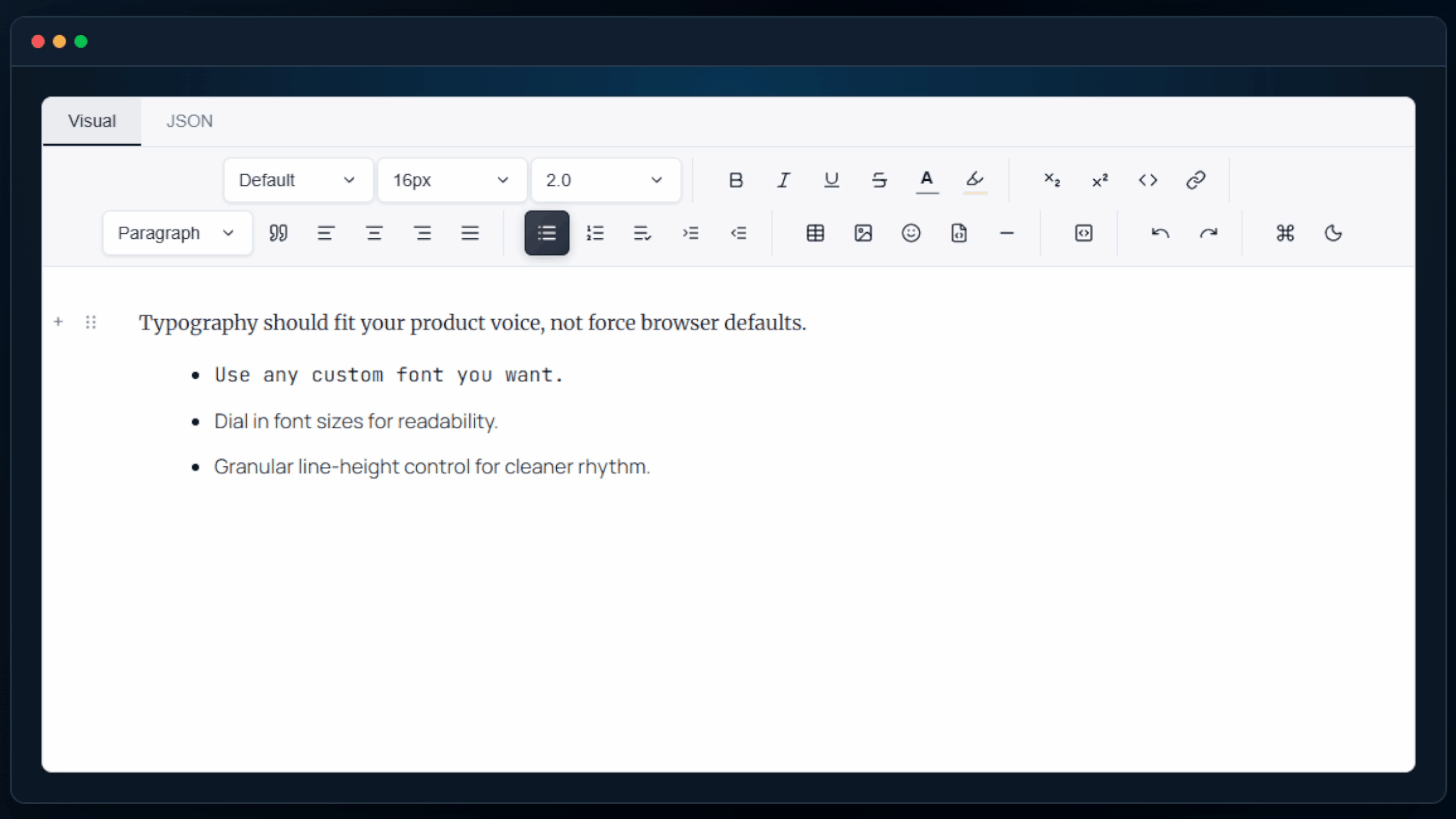 Typography controls preview
